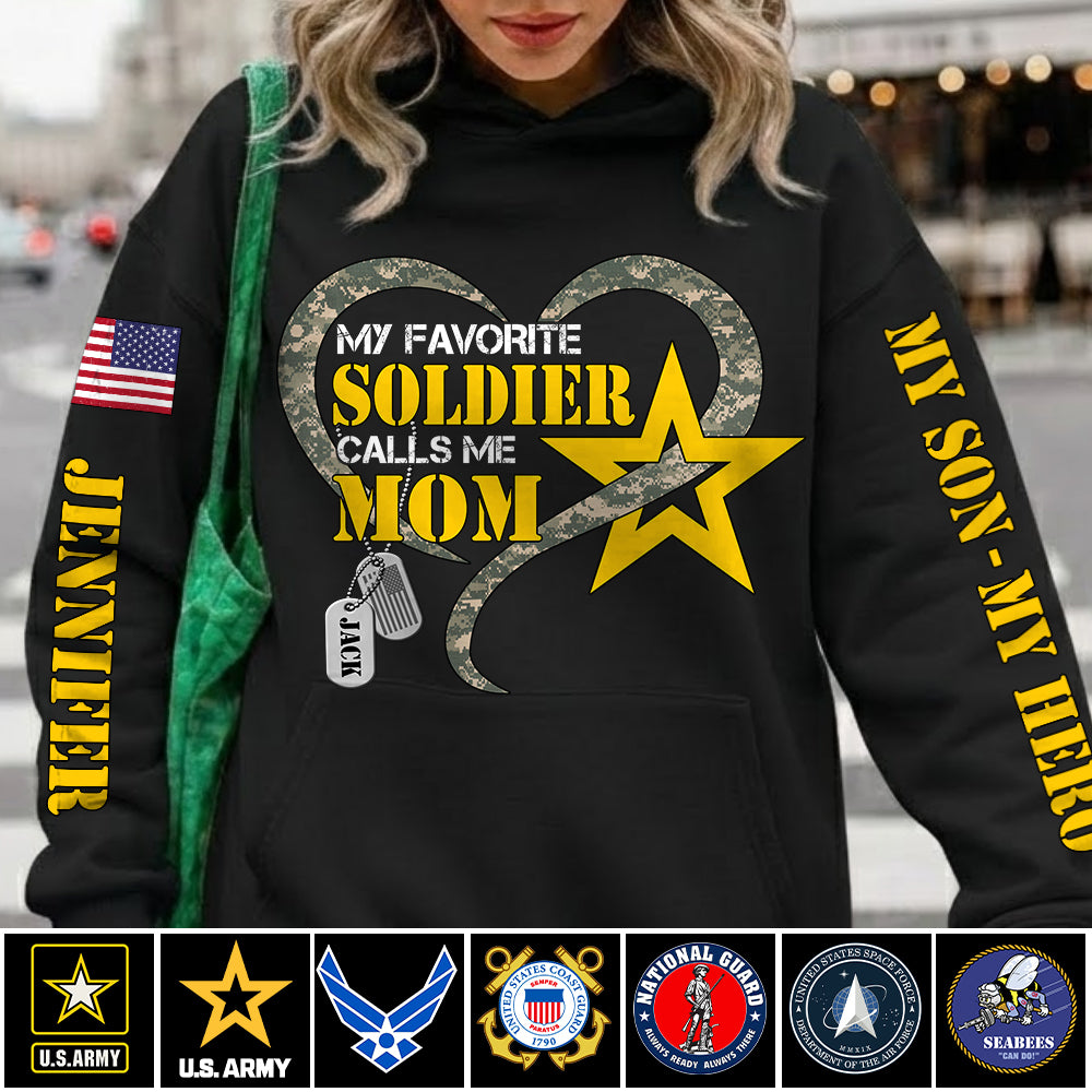 My Favorite Soldier Calls Me Mom Heart Camouflage My Son My Hero Custom Shirt For Proud Military Mom Grandma Sister H2511 Trna