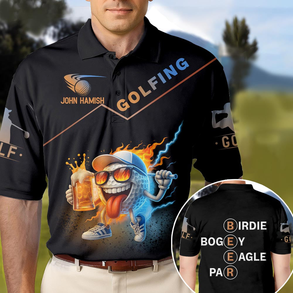 Golf And Beer Polo Shirt, Custom Men's Funny Graphic Golf Polo Shirt, Personalized Golf Polo Shirt, Gif for Golf Player A2110 Vr2 Nh00