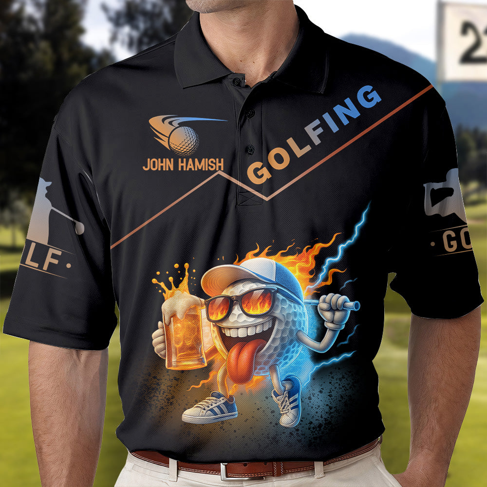 Golf And Beer Polo Shirt, Custom Men's Funny Graphic Golf Polo
