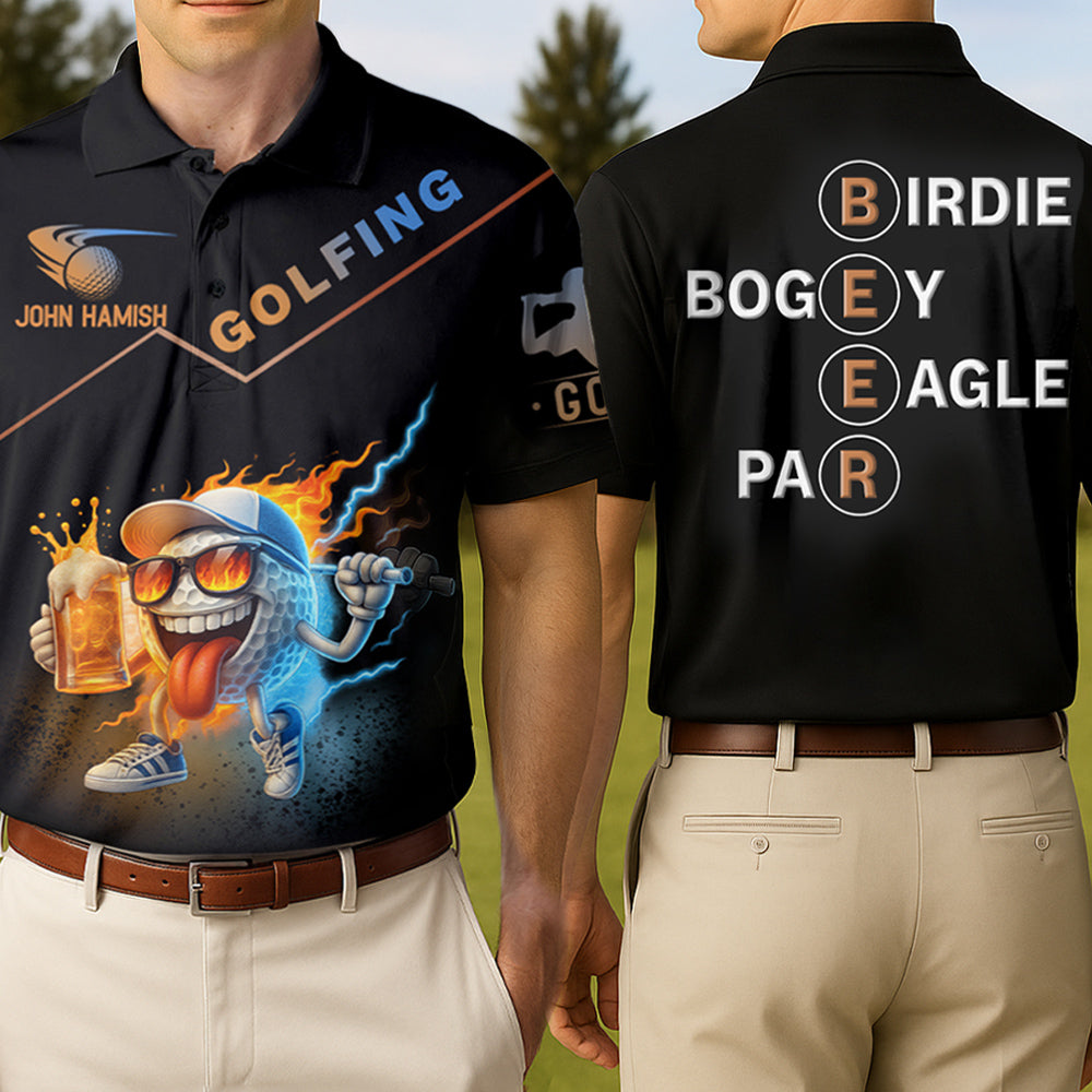 Golf And Beer Polo Shirt, Custom Men's Funny Graphic Golf Polo Shirt, Personalized Golf Polo Shirt, Gif for Golf Player A2110 Vr2 Nh00