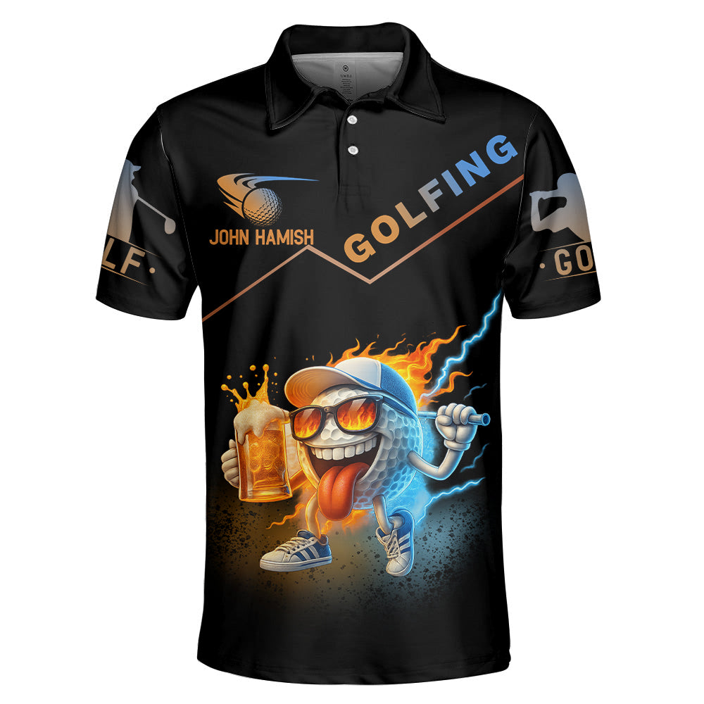 Golf And Beer Polo Shirt, Custom Men's Funny Graphic Golf Polo Shirt, Personalized Golf Polo Shirt, Gif for Golf Player A2110 Vr2 Nh00