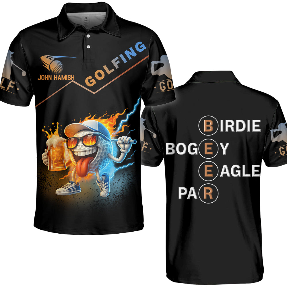 Golf And Beer Polo Shirt, Custom Men's Funny Graphic Golf Polo Shirt, Personalized Golf Polo Shirt, Gif for Golf Player A2110 Vr2 Nh00