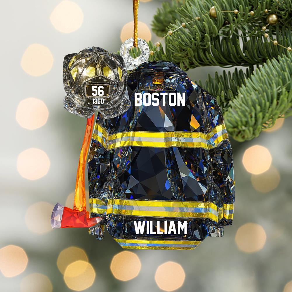 Personalized Firefighter Helmet Armor 3D Crystal Effect Acrylic Ornament Gifts For Fireman Nh00