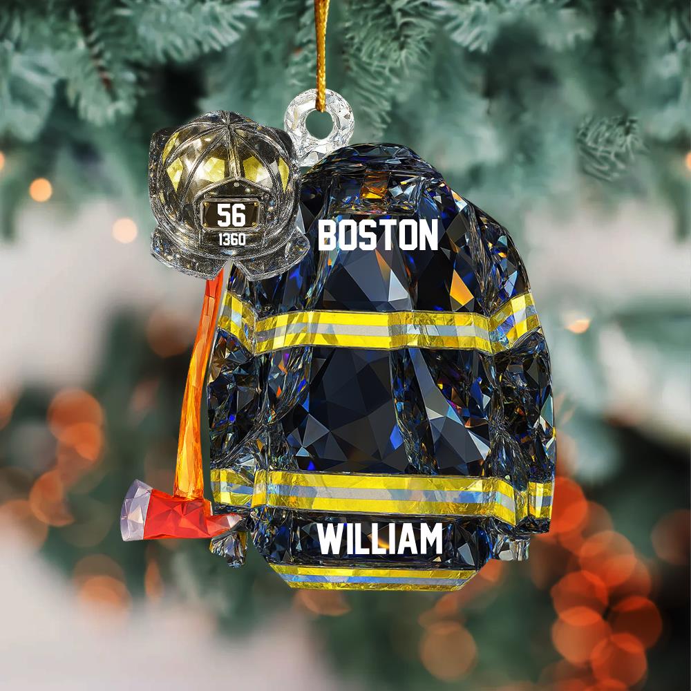 Personalized Firefighter Helmet Armor 3D Crystal Effect Acrylic Ornament Gifts For Fireman Nh00