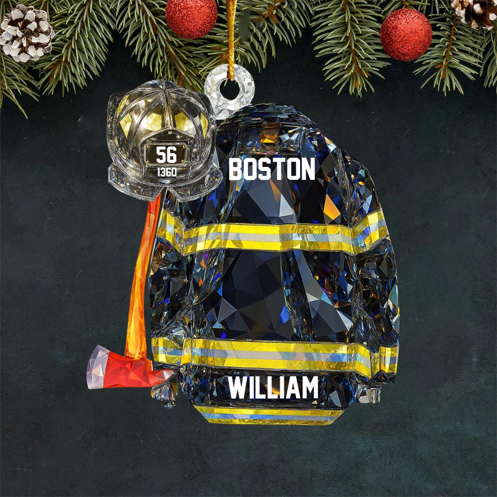 Personalized Firefighter Helmet Armor 3D Crystal Effect Acrylic Ornament Gifts For Fireman Nh00