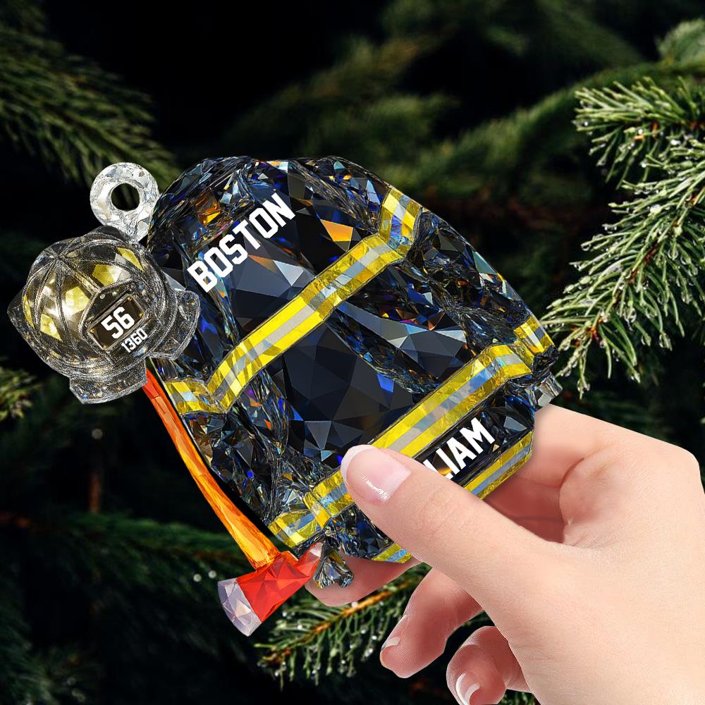 Personalized Firefighter Helmet Armor 3D Crystal Effect Acrylic Ornament Gifts For Fireman Nh00