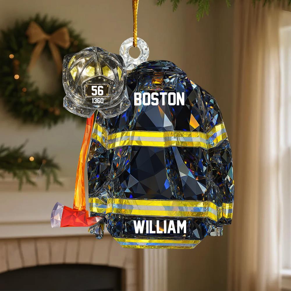 Personalized Firefighter Helmet Armor 3D Crystal Effect Acrylic Ornament Gifts For Fireman Nh00