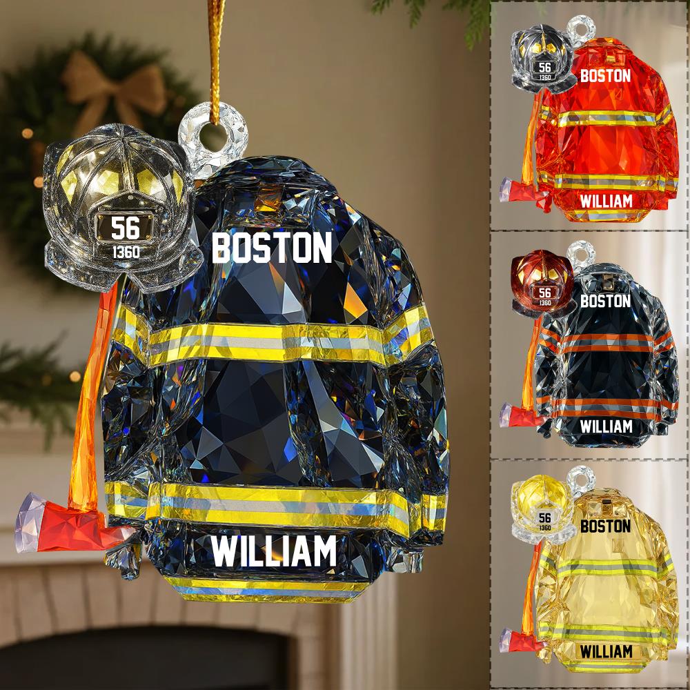 Personalized Firefighter Helmet Armor 3D Crystal Effect Acrylic Ornament Gifts For Fireman Nh00