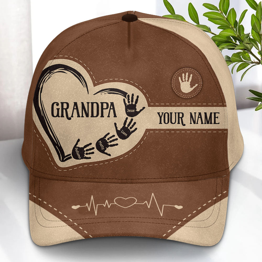 Grandpa Dad Kids Handprints - Personalized Classic Cap Pt99