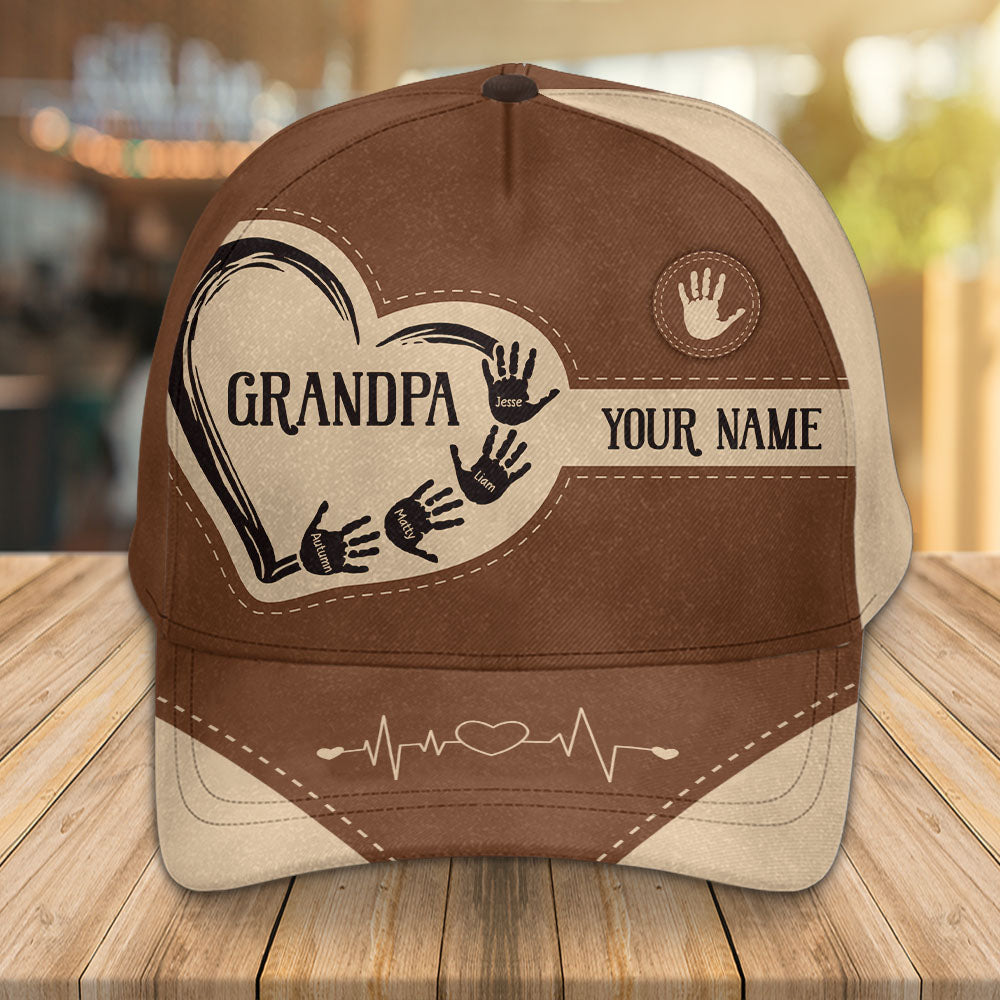 Grandpa Dad Kids Handprints - Personalized Classic Cap Pt99