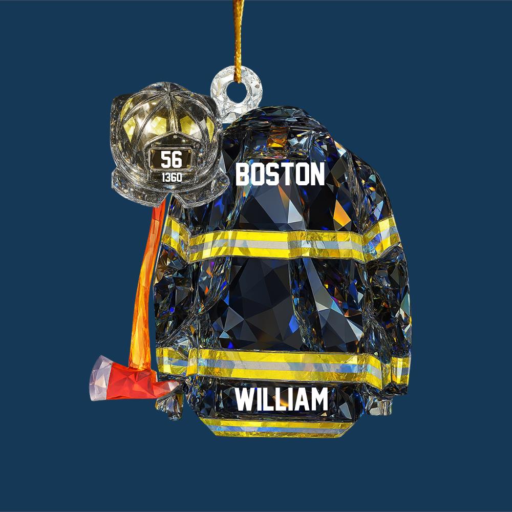 Personalized Firefighter Helmet Armor 3D Crystal Effect Acrylic Ornament Gifts For Fireman Nh00