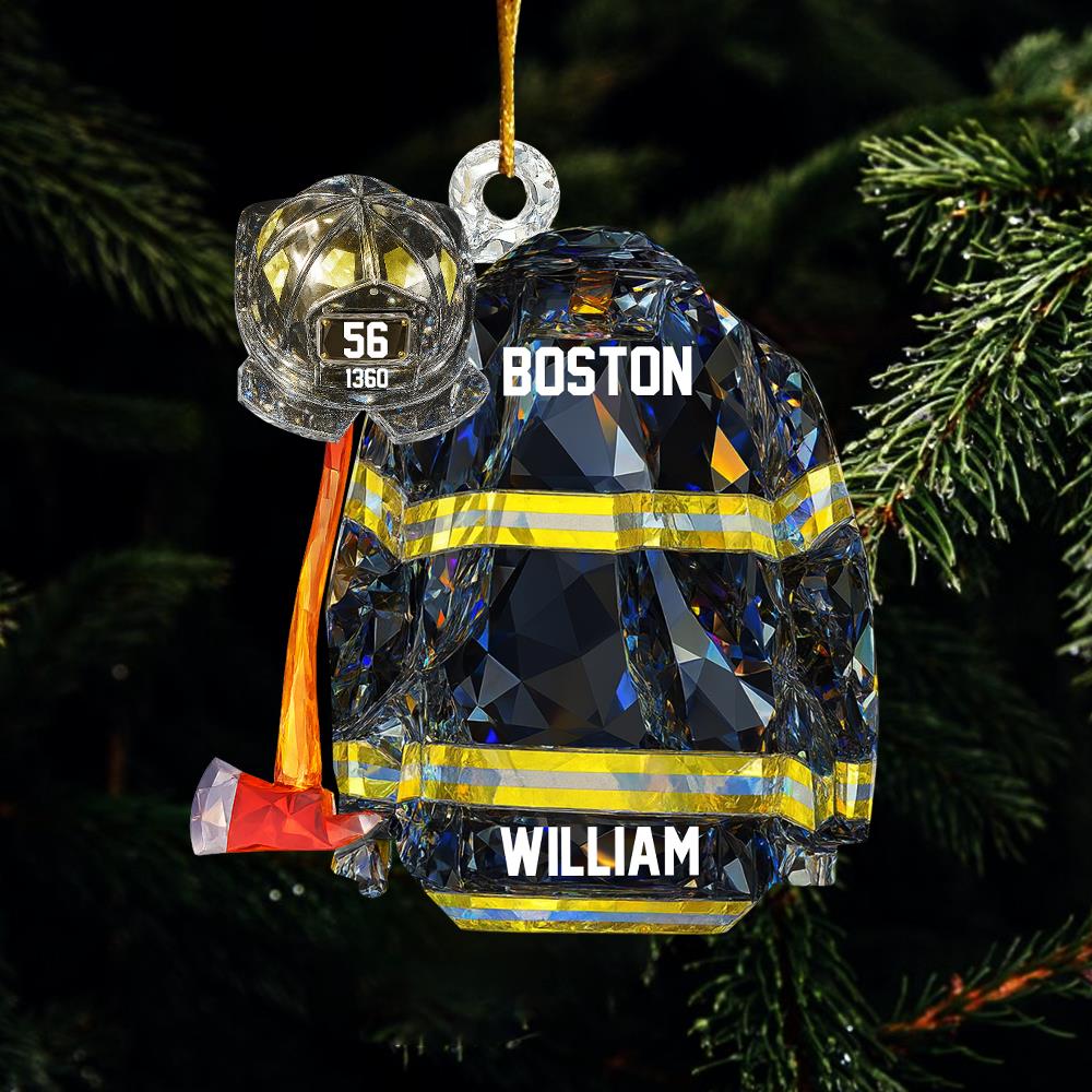 Personalized Firefighter Helmet Armor 3D Crystal Effect Acrylic Ornament Gifts For Fireman Nh00