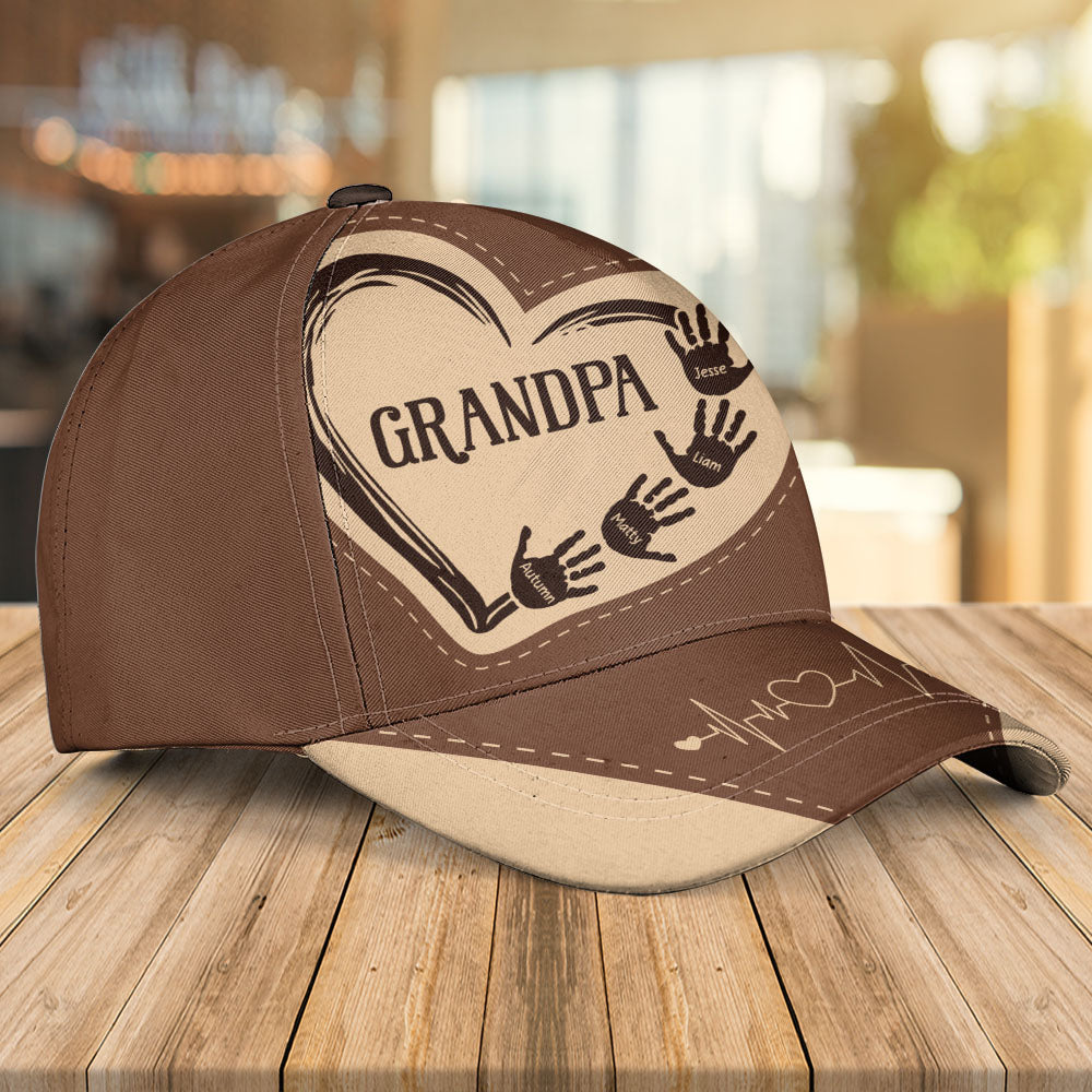 Grandpa Dad Kids Handprints - Personalized Classic Cap Pt99