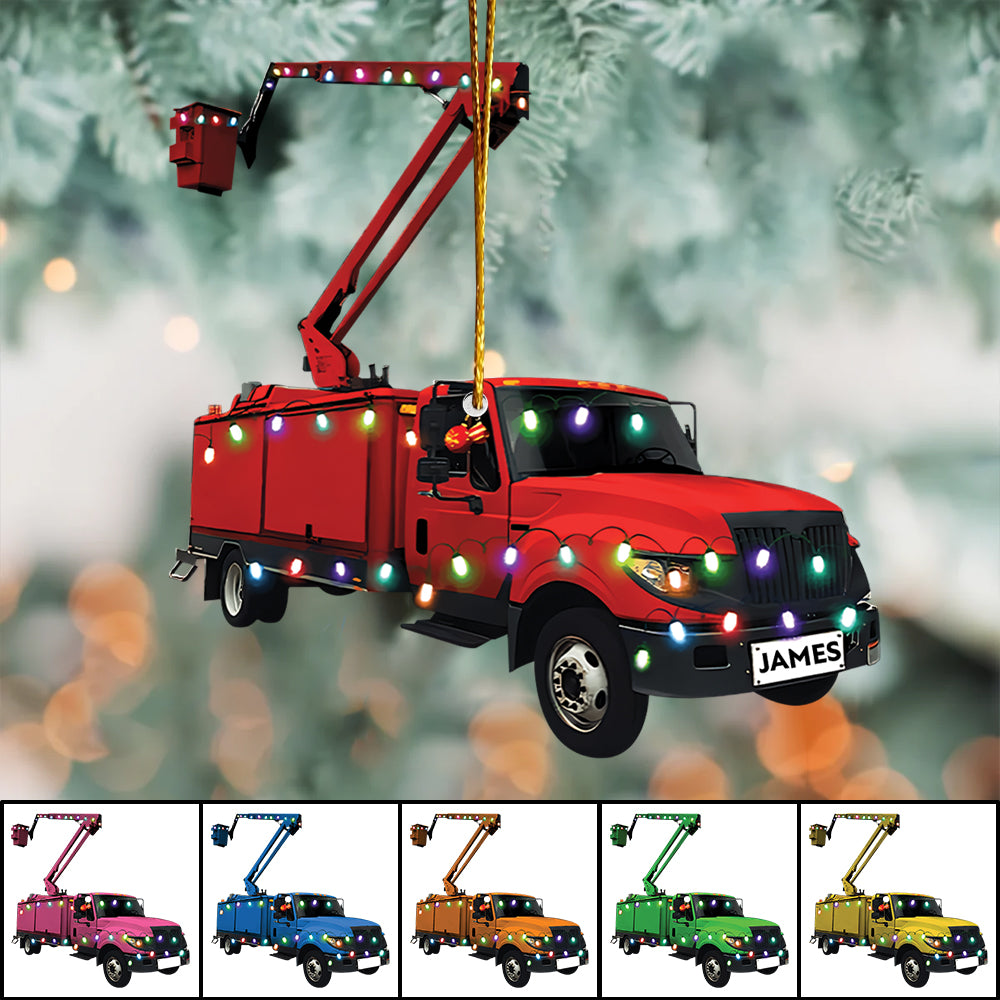 Lineman Bucket Truck - Personalized Acrylic Ornament, Christmas Gift for Lineman Tu20