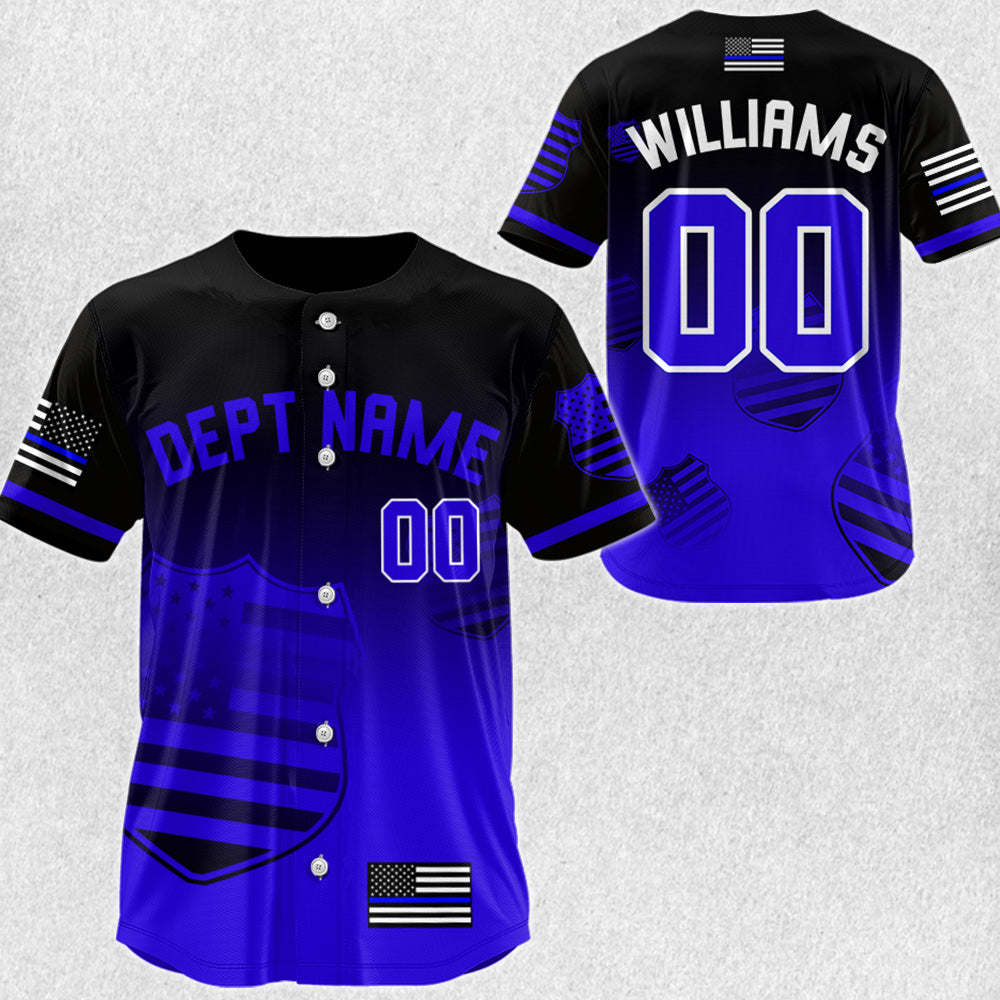 Custom Baseball Jerseys Shirt for Police Personalized Dept Name Number Thin Blue Line Flag H2511