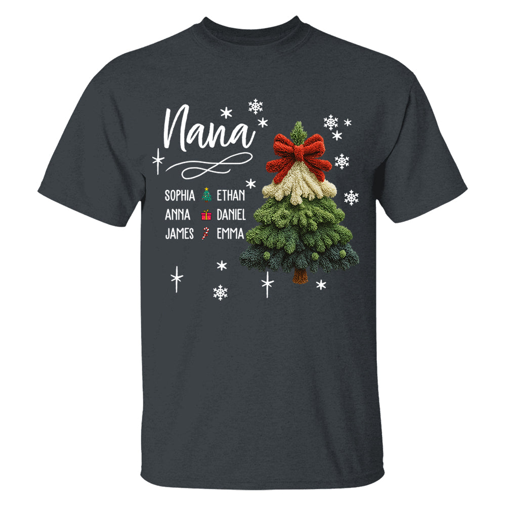 Nana Christmas Sweatshirt with Grandkids’ Names, Cute Tree Holiday Gift