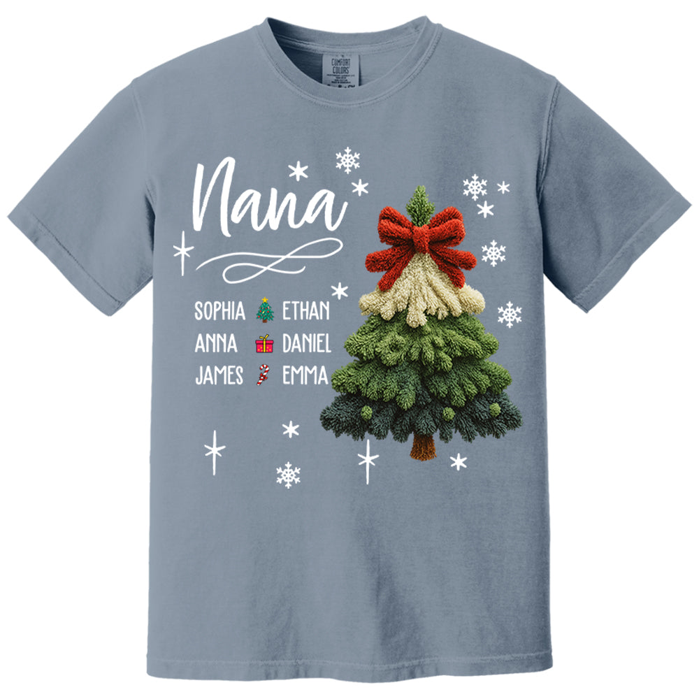 Nana Christmas Sweatshirt with Grandkids’ Names, Cute Tree Holiday Gift