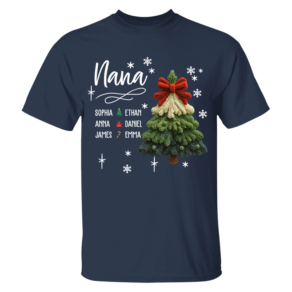 Nana Christmas Sweatshirt with Grandkids’ Names, Cute Tree Holiday Gift