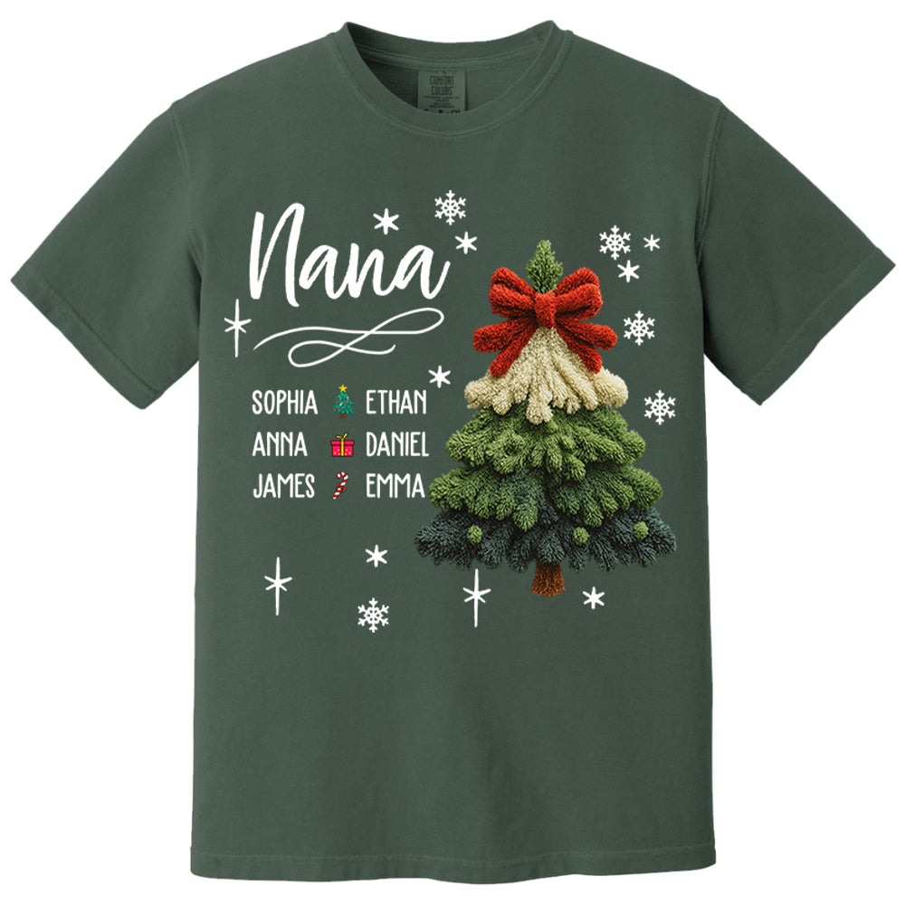 Nana Christmas Sweatshirt with Grandkids’ Names, Cute Tree Holiday Gift