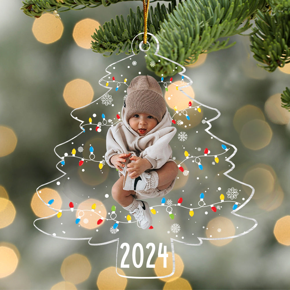 Custom Photo On Christmas Tree Lights - Personalized Acrylic Family Photo Ornament