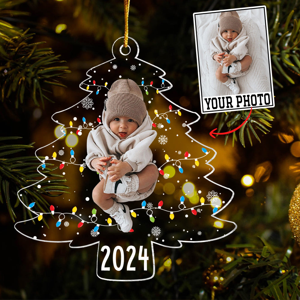 Custom Photo On Christmas Tree Lights - Personalized Acrylic Family Photo Ornament