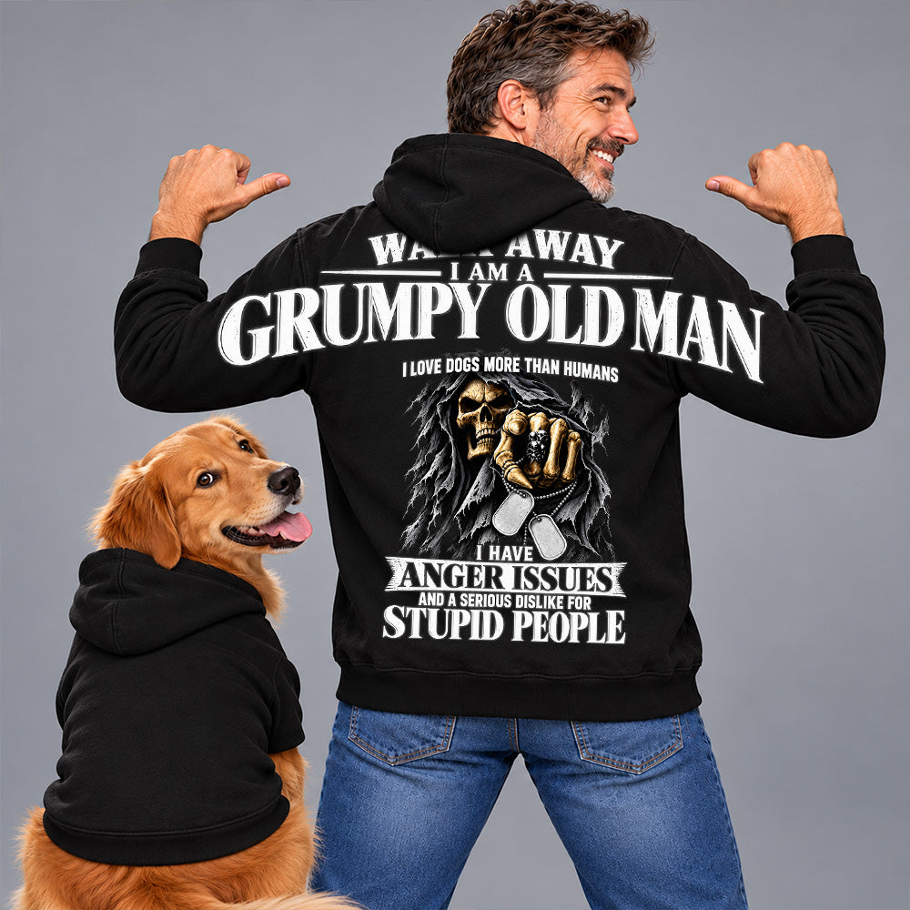 Walk Away I Am A Grumpy Old Man I Love Dogs More Than Humans I Have Anger Issues Skeleton Oversized Shoulder Print Shirts T24