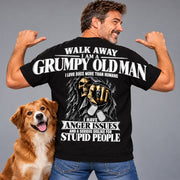 Walk Away I Am A Grumpy Old Man I Love Dogs More Than Humans I Have Anger Issues Skeleton Oversized Shoulder Print Shirts T24