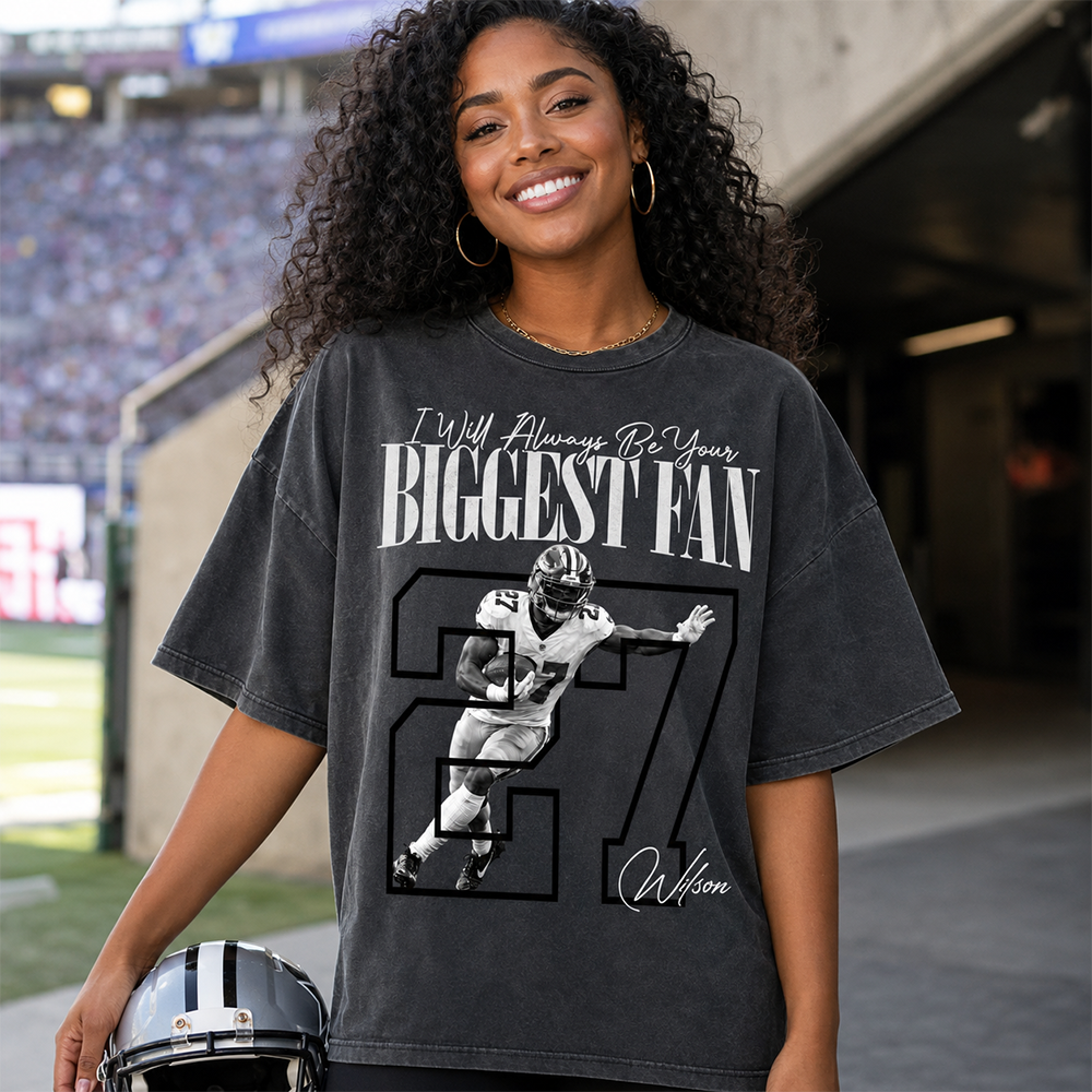 Personalized I'll Always Be Your Biggest Fan Shirt, Custom Photo Name & Number Football Player L0411 Hv01