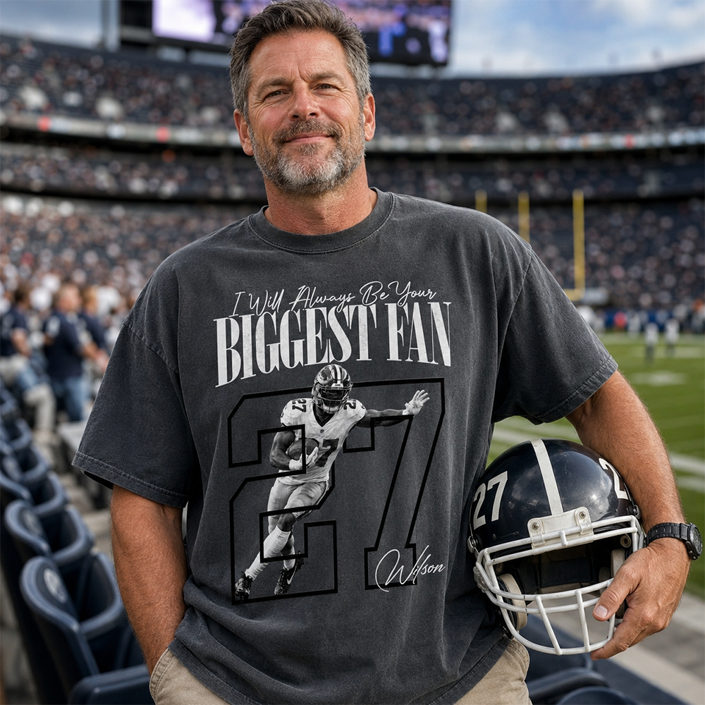 Personalized I'll Always Be Your Biggest Fan Shirt, Custom Photo Name & Number Football Player L0411 Hv01