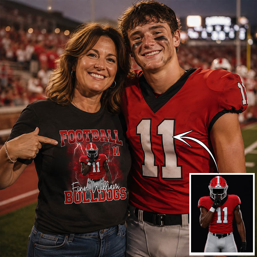 Personalized Football Shirt with Custom Player Photo, Name & Number – Game Day Gift for Football Mom Dad Family
