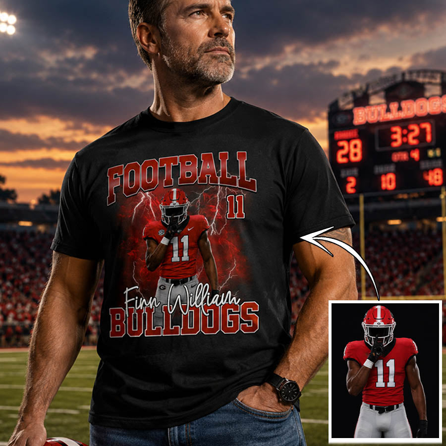 Personalized Football Shirt with Custom Player Photo, Name & Number – Game Day Gift for Football Mom Dad Family
