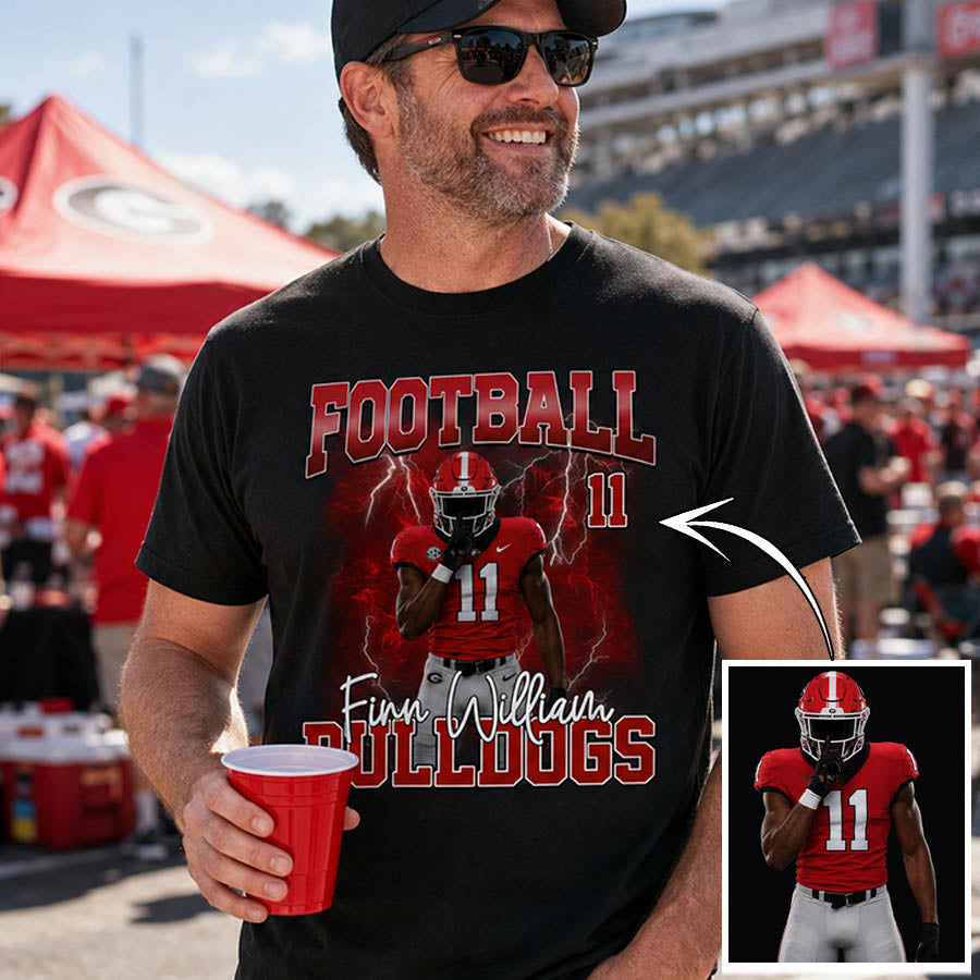 Personalized Football Shirt with Custom Player Photo, Name & Number – Game Day Gift for Football Mom Dad Family
