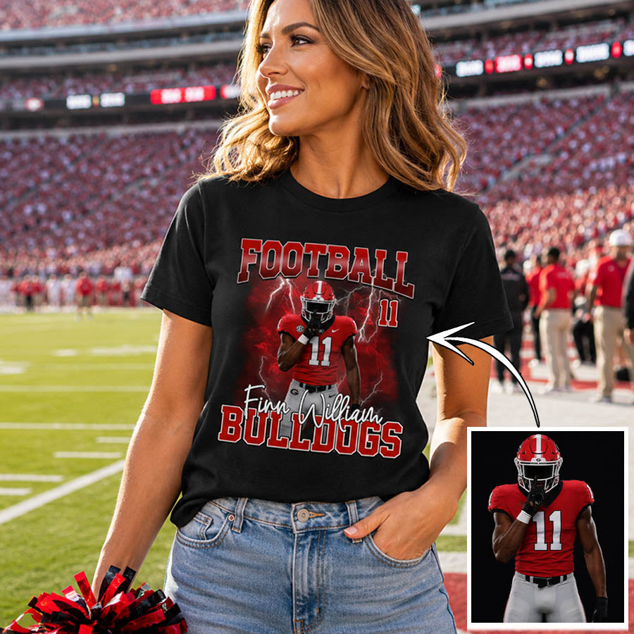 Personalized Football Shirt with Custom Player Photo, Name & Number – Game Day Gift for Football Mom Dad Family