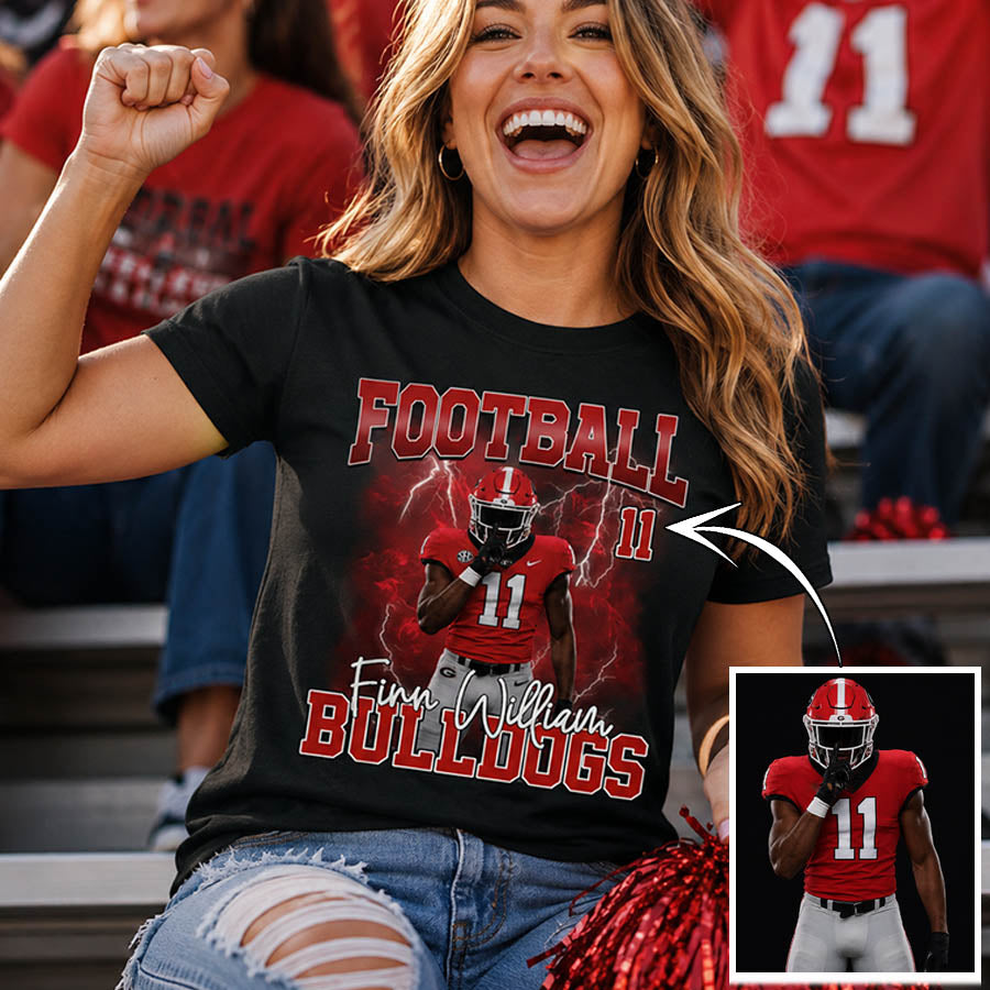 Personalized Football Shirt with Custom Player Photo, Name & Number – Game Day Gift for Football Mom Dad Family