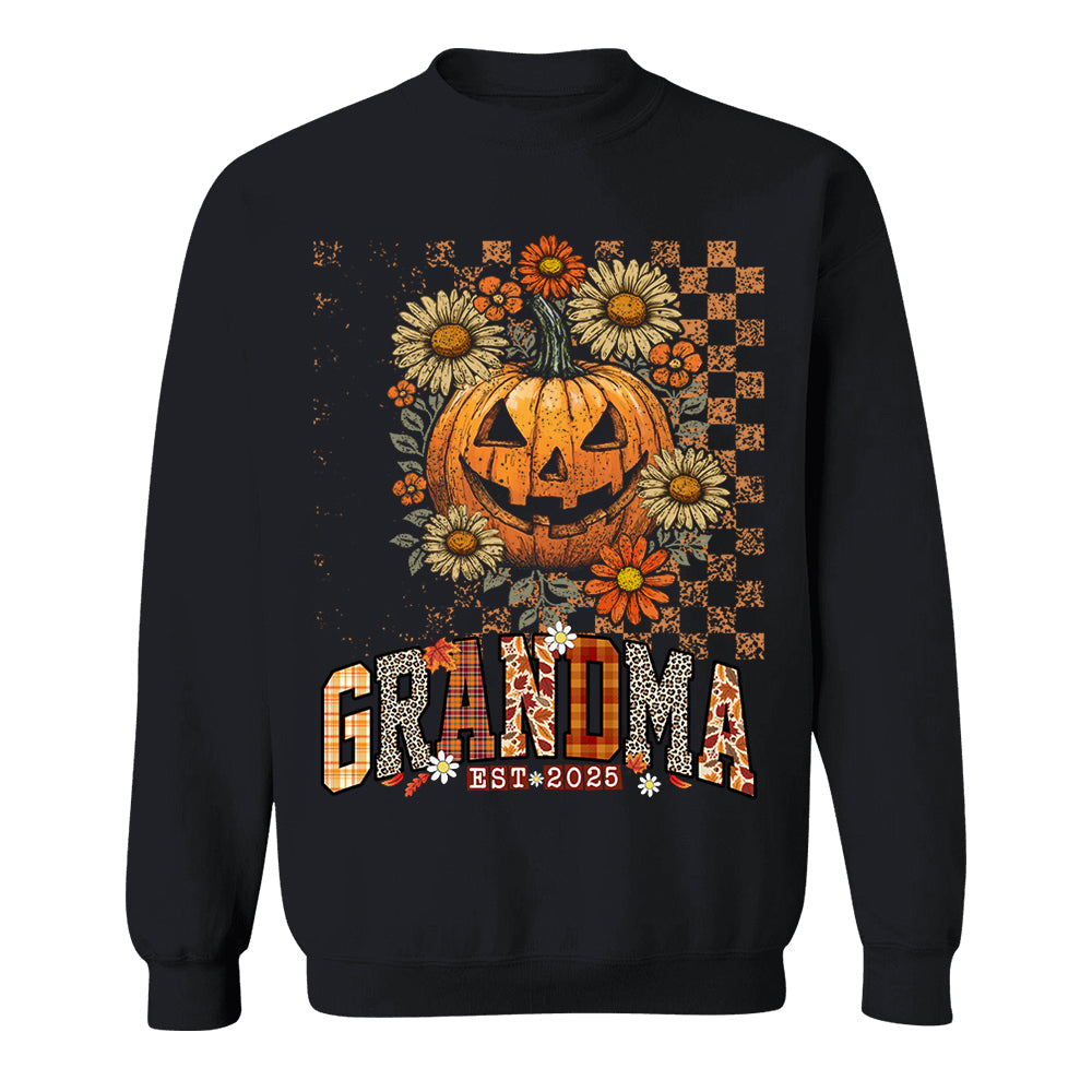 Personalized Mimi Retro Floral Pumpkin Shirts, Custom Halloween Gift for Grandma With Grandkids' Names Nh00