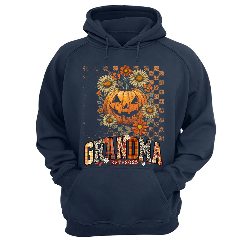 Personalized Mimi Retro Floral Pumpkin Shirts, Custom Halloween Gift for Grandma With Grandkids' Names Nh00
