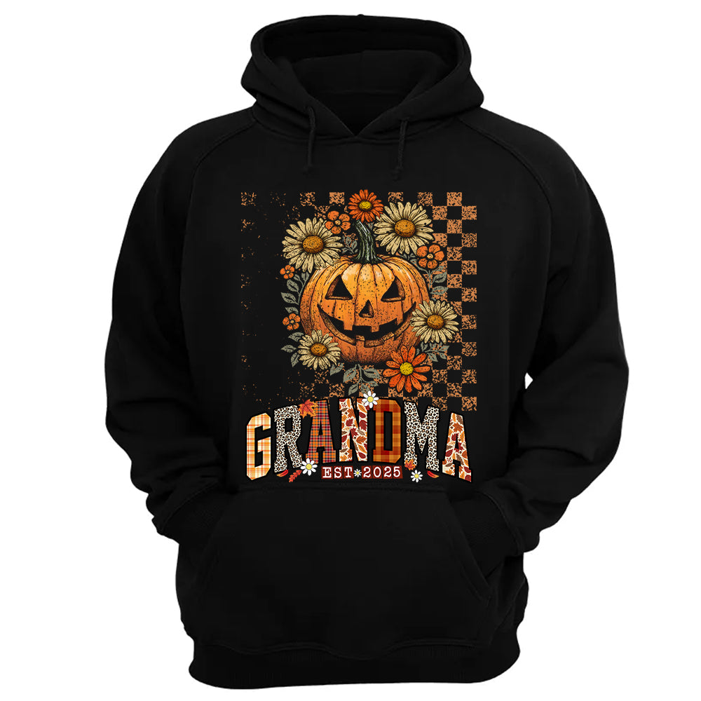 Personalized Mimi Retro Floral Pumpkin Shirts, Custom Halloween Gift for Grandma With Grandkids' Names Nh00