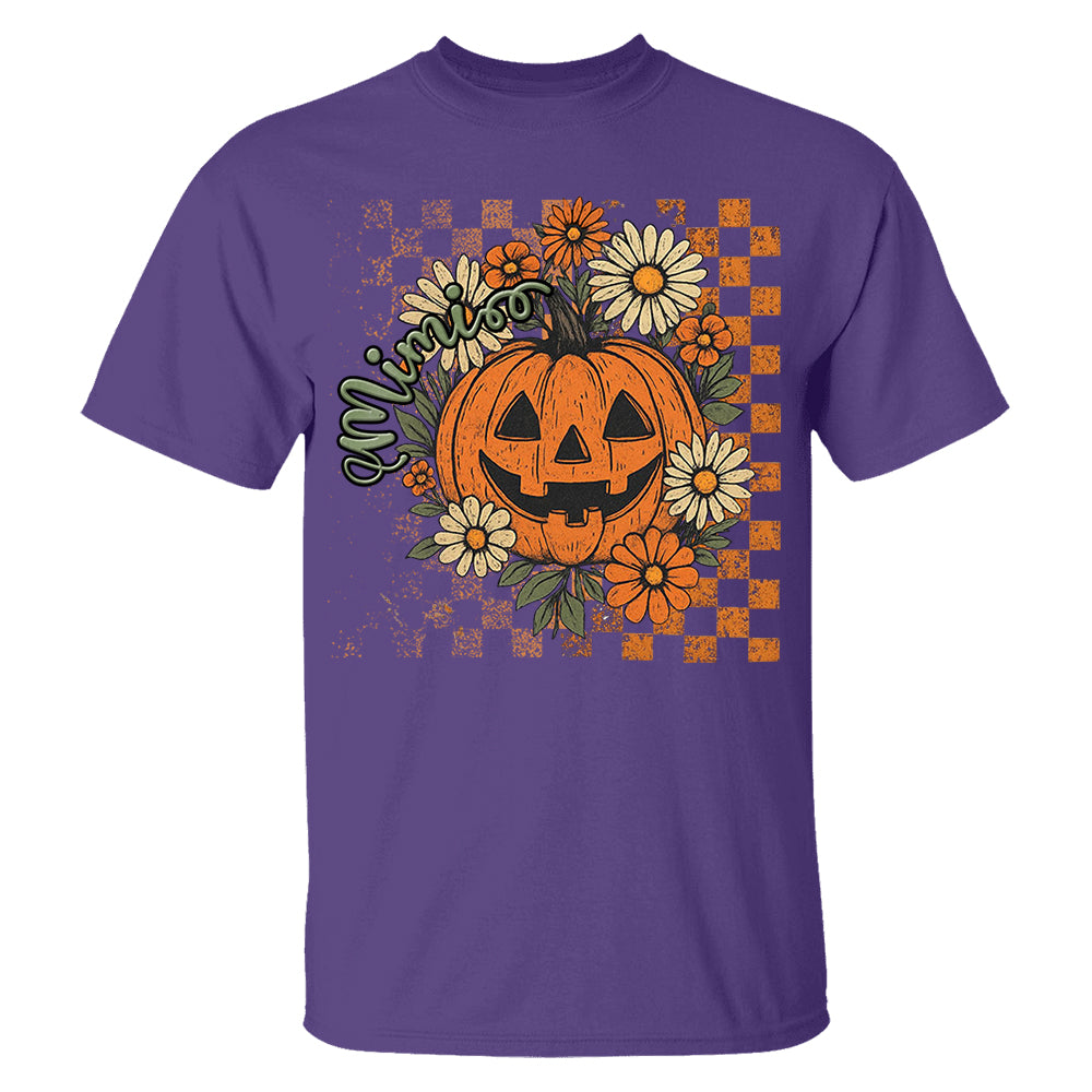 Personalized Mimi Retro Floral Pumpkin Shirts, Custom Halloween Gift for Grandma With Grandkids' Names Vr2 Nh00