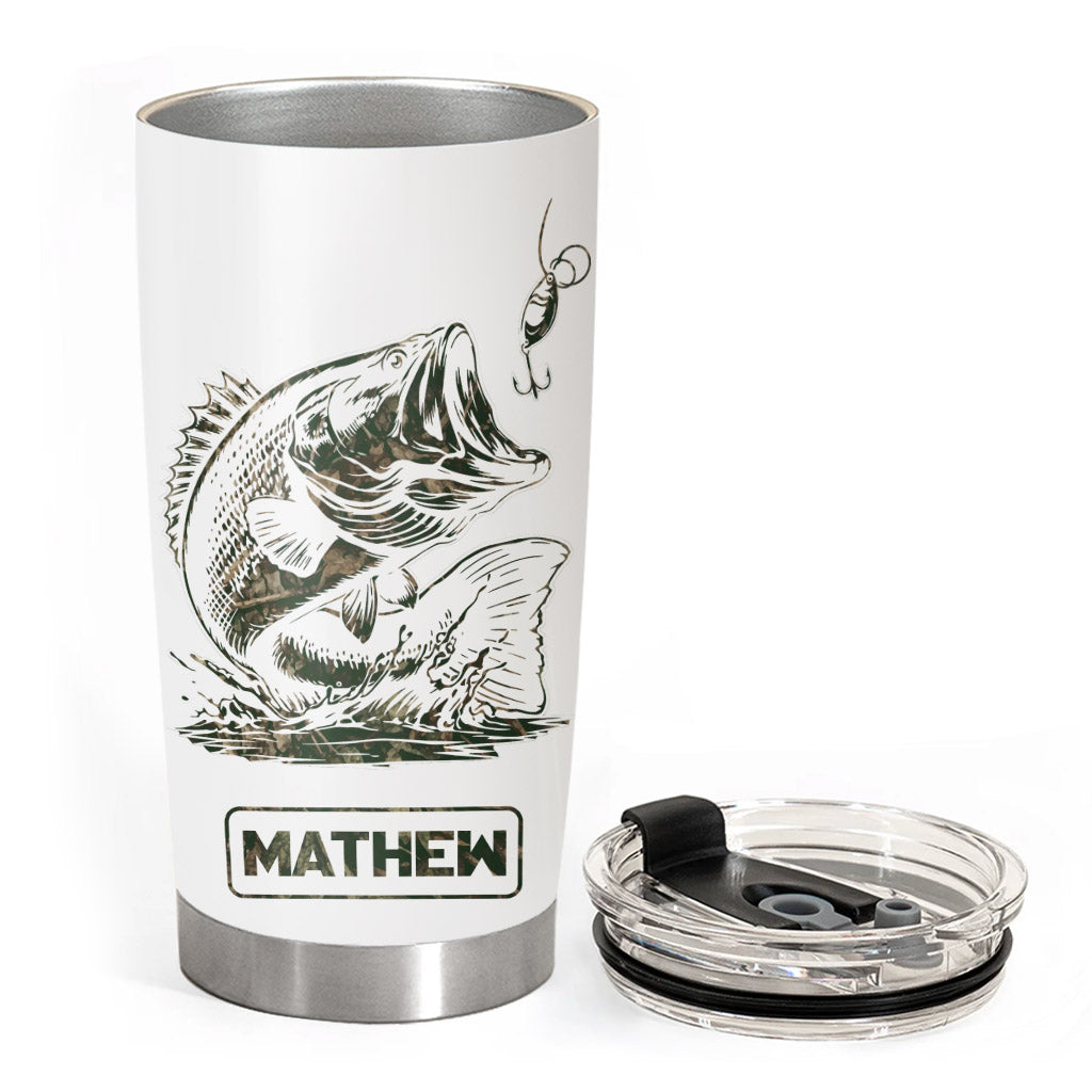 Fishing Gifts for Men Him Personalized Upload Photo Tumbler for Bass Fisherman, Largemouth Bass Tumbler for Him, Dad, Fathers Day Gifts, Lake Fishing Dad Pt99
