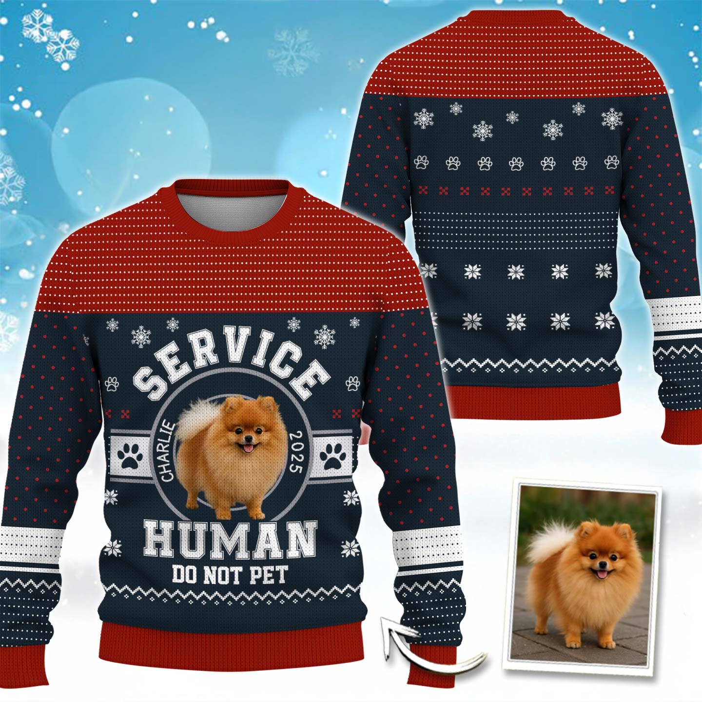 Service Human Do Not Pet, Custom Dog Christmas Ugly Sweater, Gift For Pet Lover T1807 Pt99