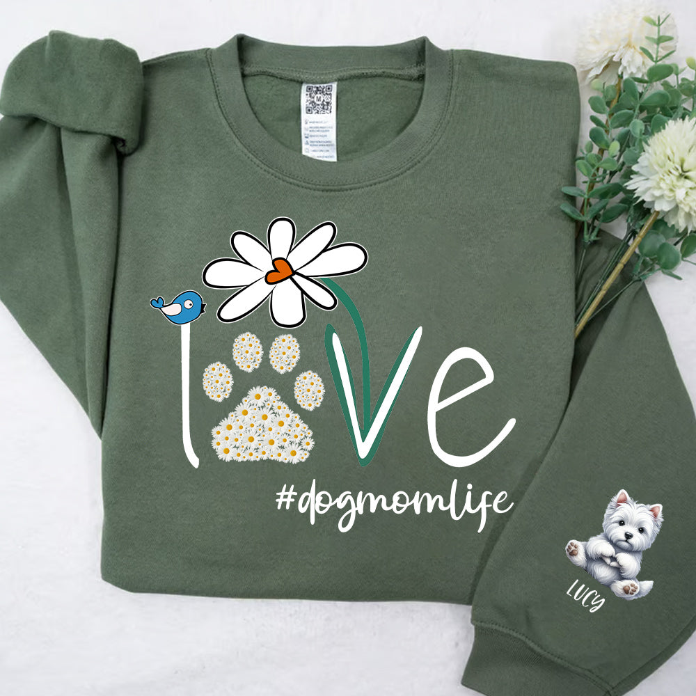 Personalized Love Dog Mom Paw Daisy Flower Shirt - Dogs Giving Heart Hand Sign Cute Art Shirt For Dog Lovers