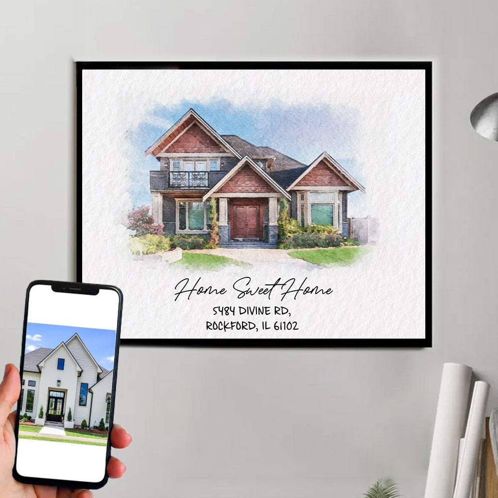 Watercolor House Portrait | Personalized House Artwork. Custom Thoughtful Housewarming Gift, Unique Poster Wall Art, Air Frames vr2