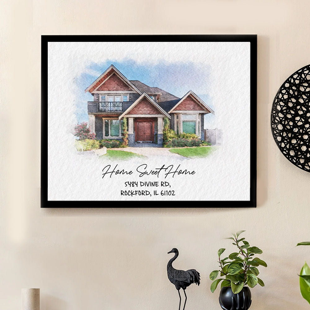 Watercolor House Portrait | Personalized House Artwork. Custom Thoughtful Housewarming Gift, Unique Poster Wall Art, Air Frames vr2