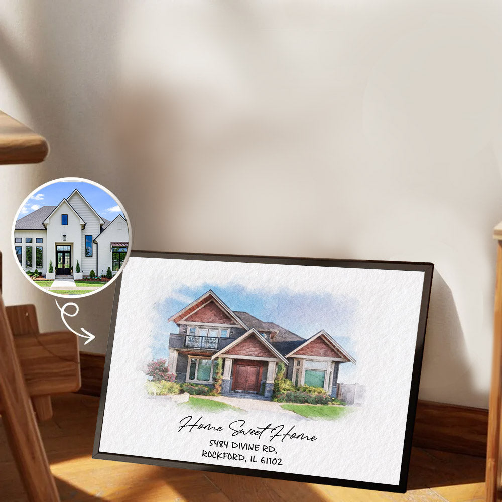 Watercolor House Portrait | Personalized House Artwork. Custom Thoughtful Housewarming Gift, Unique Poster Wall Art, Air Frames vr2