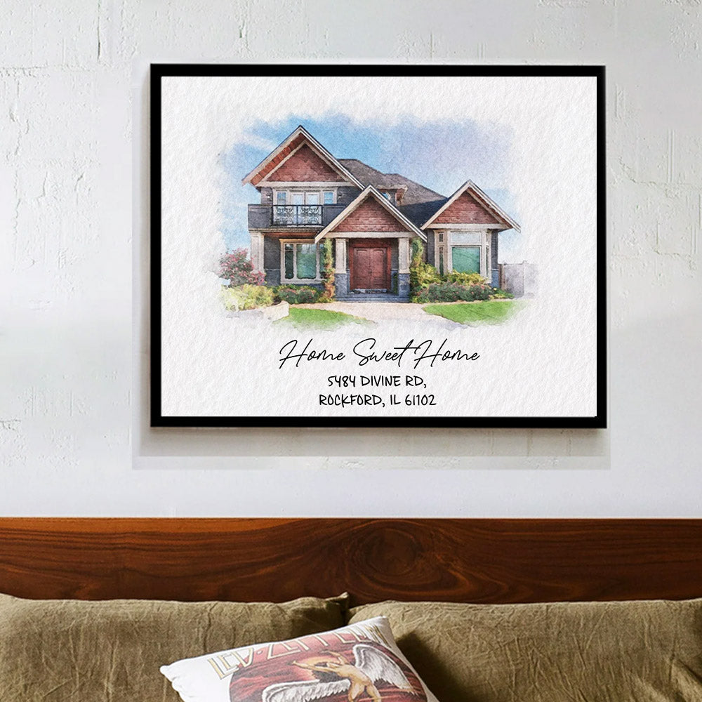 Watercolor House Portrait | Personalized House Artwork. Custom Thoughtful Housewarming Gift, Unique Poster Wall Art, Air Frames vr2