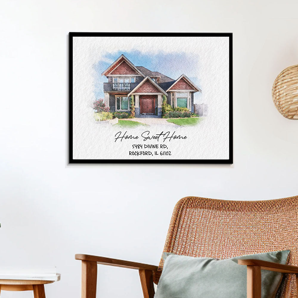 Watercolor House Portrait | Personalized House Artwork. Custom Thoughtful Housewarming Gift, Unique Poster Wall Art, Air Frames vr2