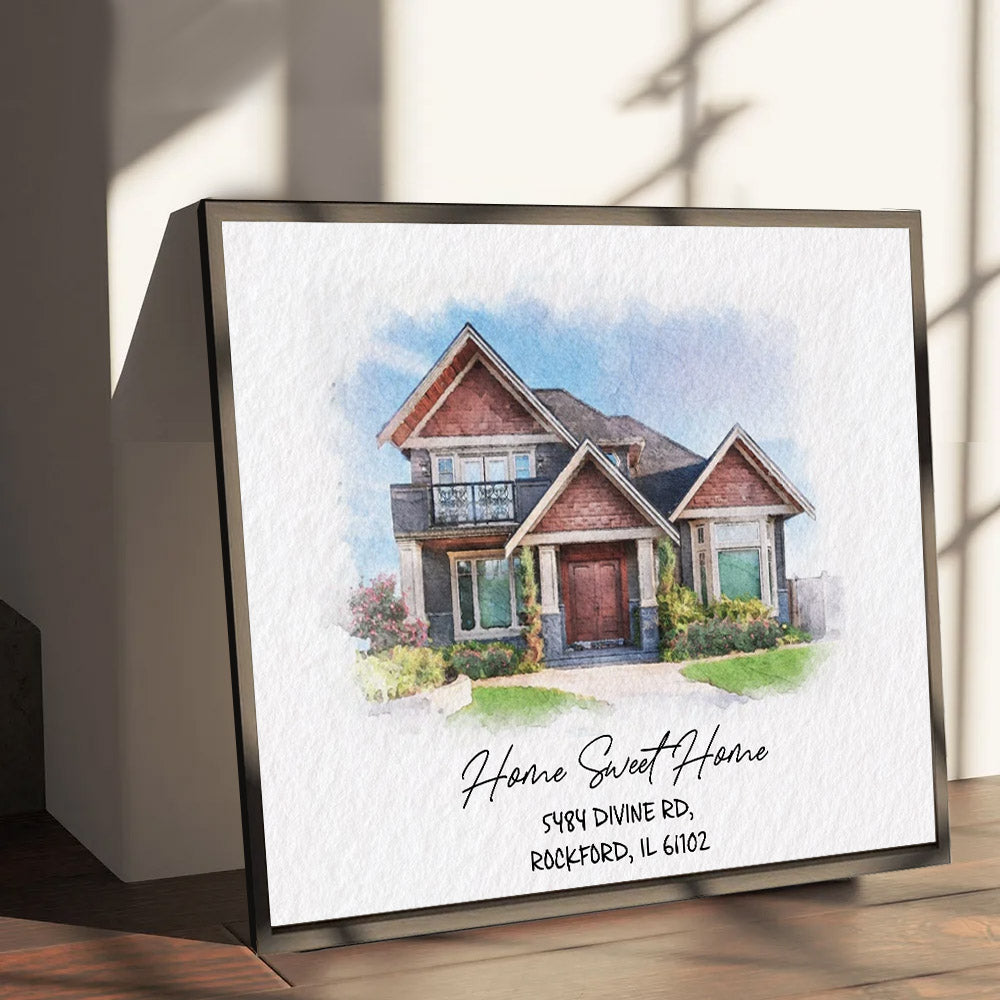 Watercolor House Portrait | Personalized House Artwork. Custom Thoughtful Housewarming Gift, Unique Poster Wall Art, Air Frames vr2