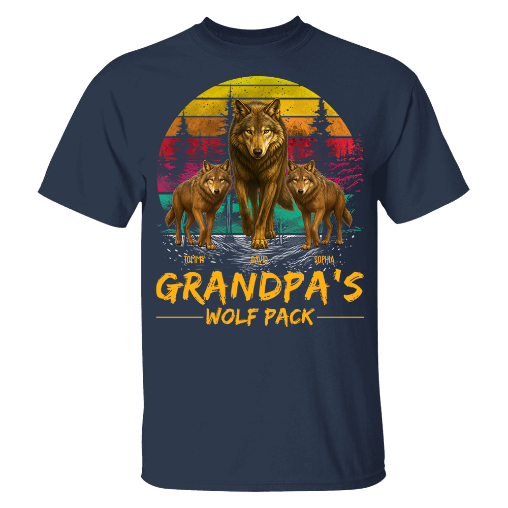 Grandpa Wolf Pack Personalized Vintage Shirt For Grandpa Pt99