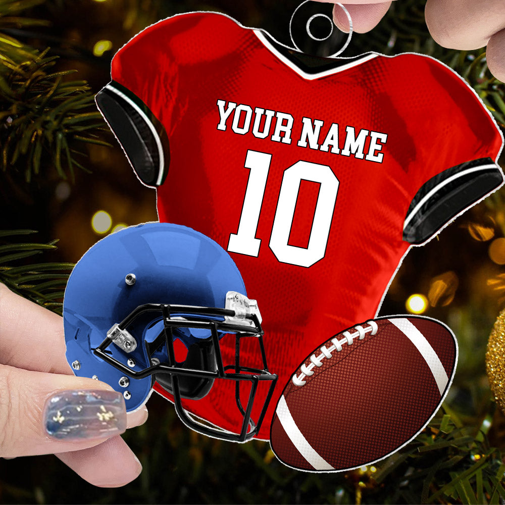 Personalized Name American Football Uniform Ornament, Football Helmet And Ball, Custom Name Ornament, Personalized Acrylic Ornament