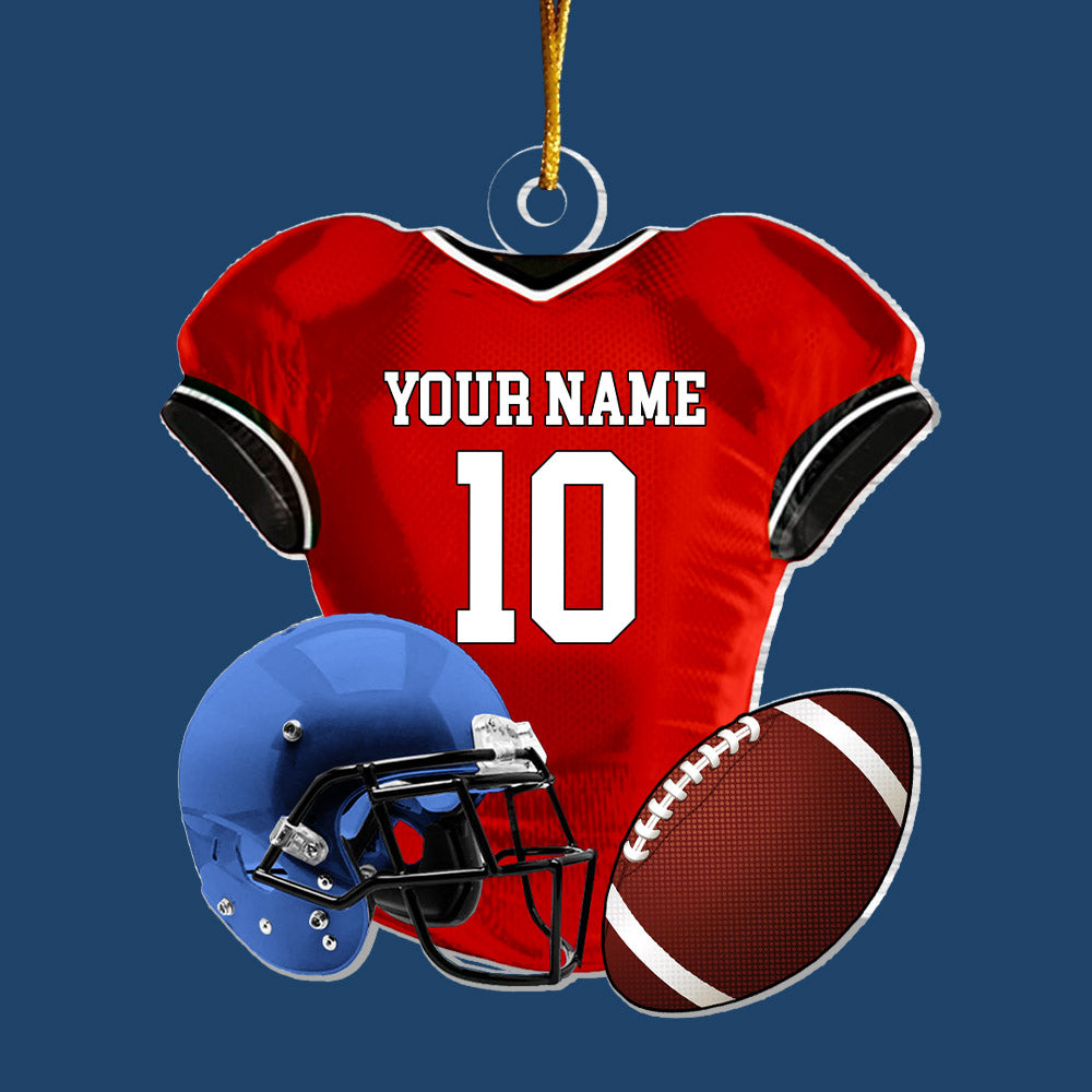 Personalized Name American Football Uniform Ornament, Football Helmet And Ball, Custom Name Ornament, Personalized Acrylic Ornament